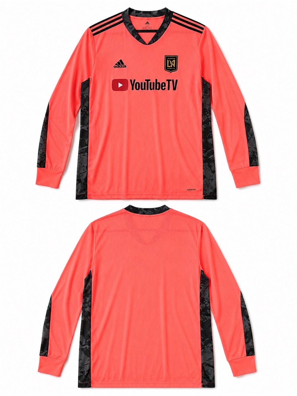adidas men’s LAFC Long-Sleeve Goalkeeper Jersey Coral with Black Accents